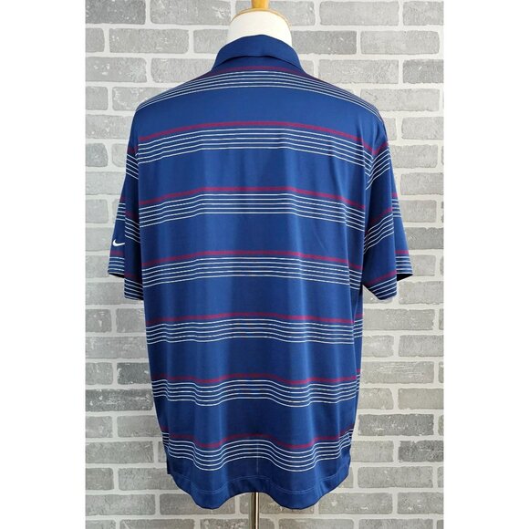 Nike Golf Polo Shirt Men's XL‎ Blue Red Striped Torres Blancas Golf Club Spain - Picture 2 of 11